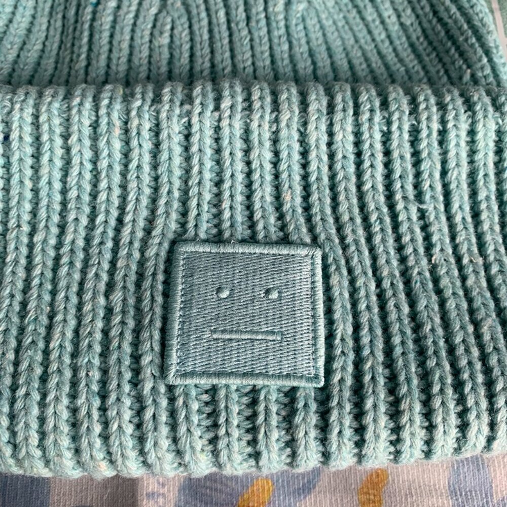 Acne Studios Green Smiley Face Patch Beanie - image 2